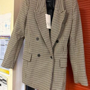 Nwt Zara Women's Black and White Checkered Blazer